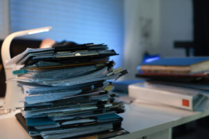 Stack of papers on desk